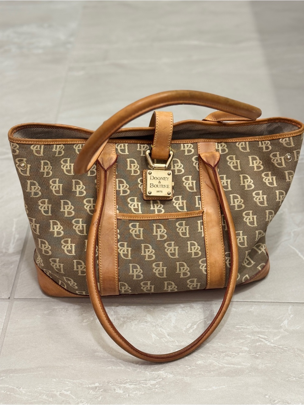 Dooney & Bourke Brown & Tan Jacquard Signature DB Tote Bag